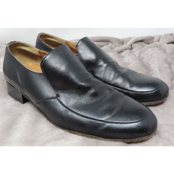 Manz Dress Shoe Mens 9 Black Leather Loafer Slip On Block Heel Made In Germany - Picture 1 of 15